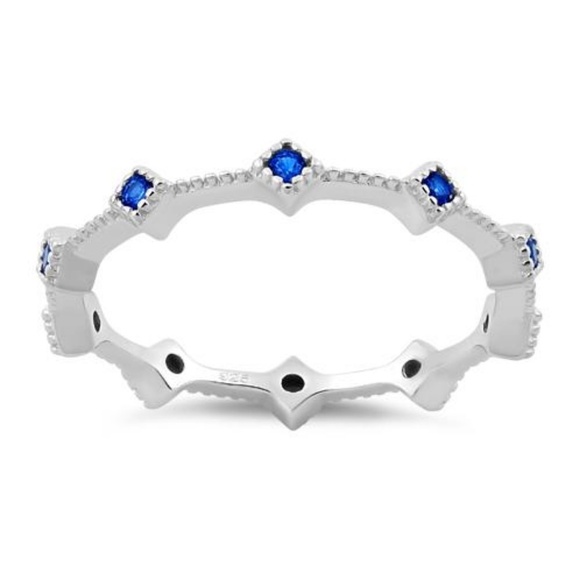 NWOT Sterling Silver Eternity Thin Blue Spinel CZ Ring size 5 and 6 - Picture 5 of 14